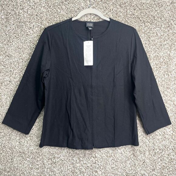 Eileen Fisher Jacket Women’s M Black Washable Stretch Crepe 3/4 Sleeve Full Zip - Picture 1 of 7